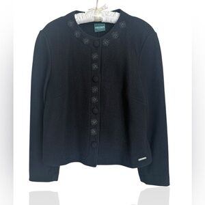 Vintage GEIGER Button Cardigan Pure New Wool Embroidered Sweater Jacket Large 42